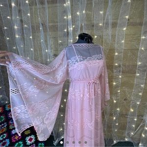 Vintage 1970s pink lace fairy maxi dress modern day s-m